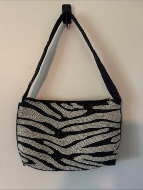 Beaded Zebra Striped Shoulder Bag